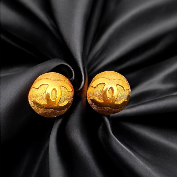 Chanel Gold Button Earrings - Authentic - Picture 3 of 7